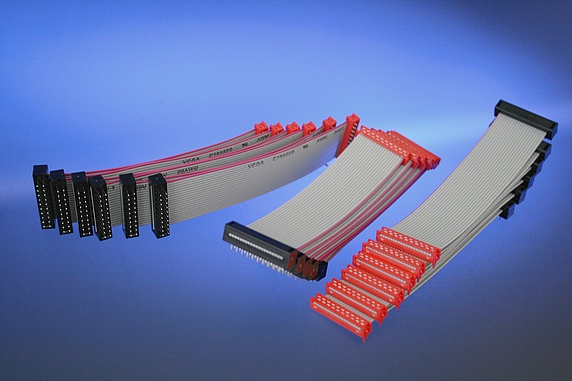 Flachbandkabel mit IDC-Steckverbindern und Rasteranschlüssen für Baugruppen